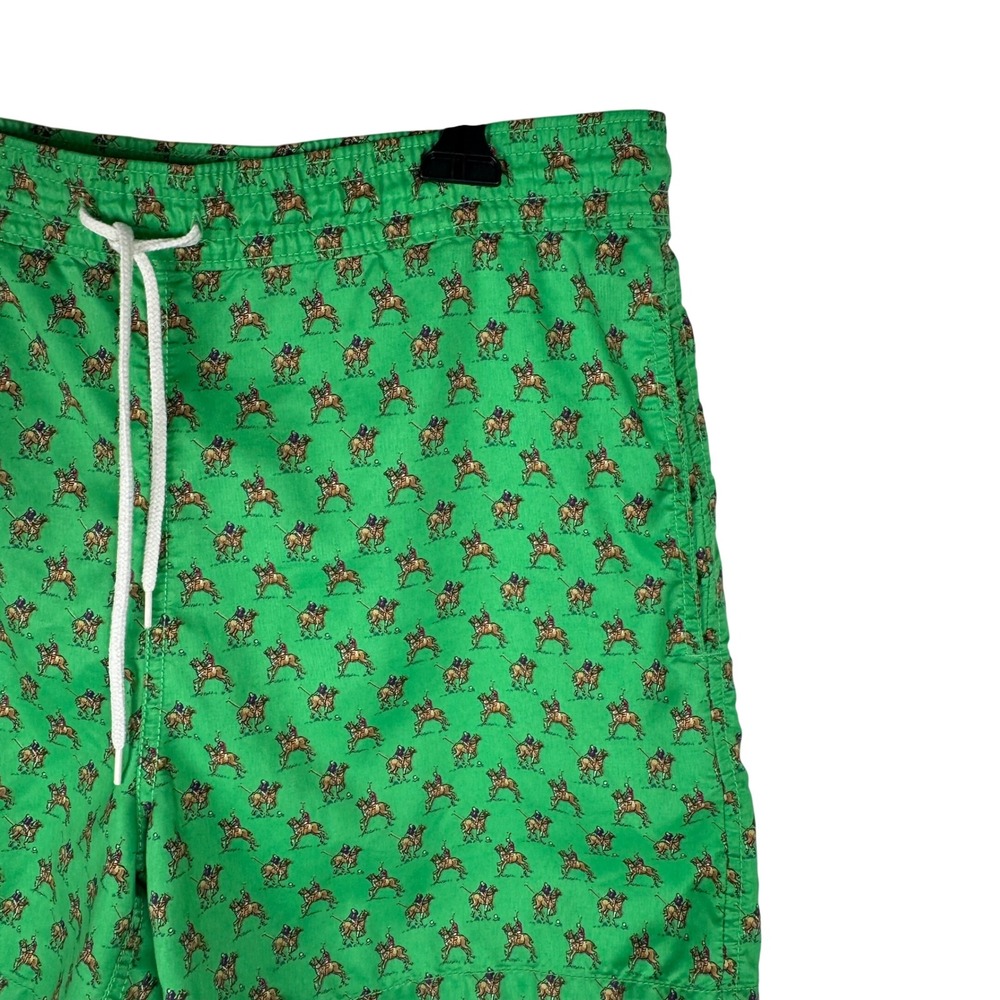 Polo Ralph Lauren Swim Trunks Mens S Green All Over Polo Player Print Lined Vtg - Picture 4 of 8